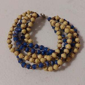 Vintage 5 Strands Rolled Paper Bicone Beads Bracelet Teng Yue Blue Yellow